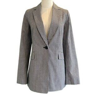 Talbots Black and White Checkered Cotton Woven Single Breasted Blazer Size 8